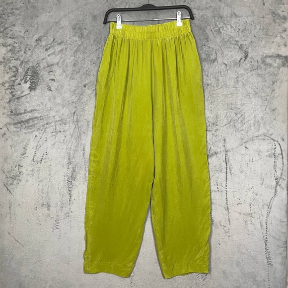 The Unbranded Brand Pants - Vintage Y2K Lime Green Wide Leg Pull On Pants Lagenlook Large Loungewear Resort